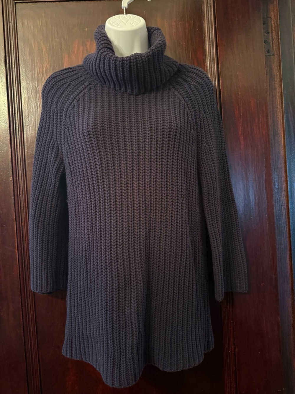 LOFT Classic Navy Ribbed Cowl Neck Sweater - medium. Shaker knit